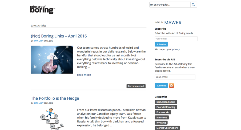 Example of a Great Financial Services Blog - A look at Mawer's Art of Boring blog