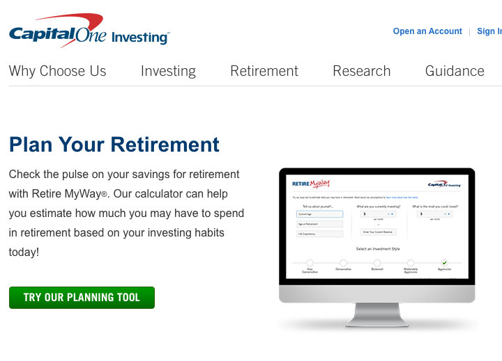 Landing pages for financial services - Capital One Retirement Planning