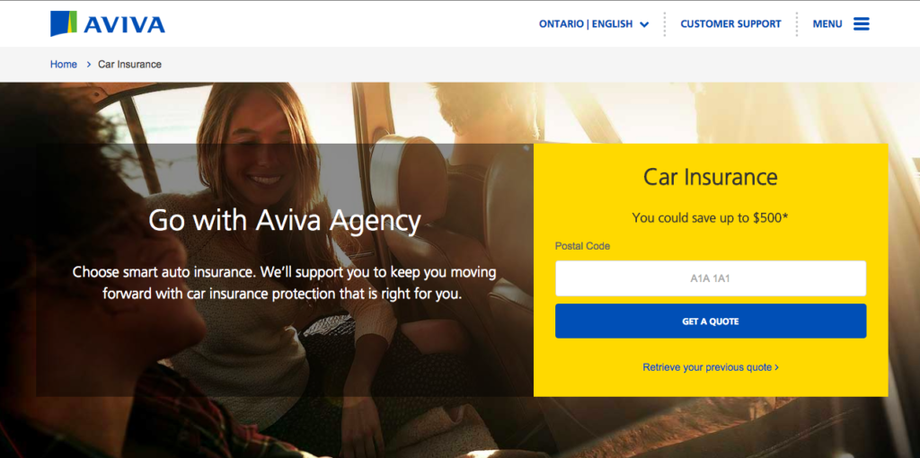 Landing pages for financial services - Aviva Car Insurance